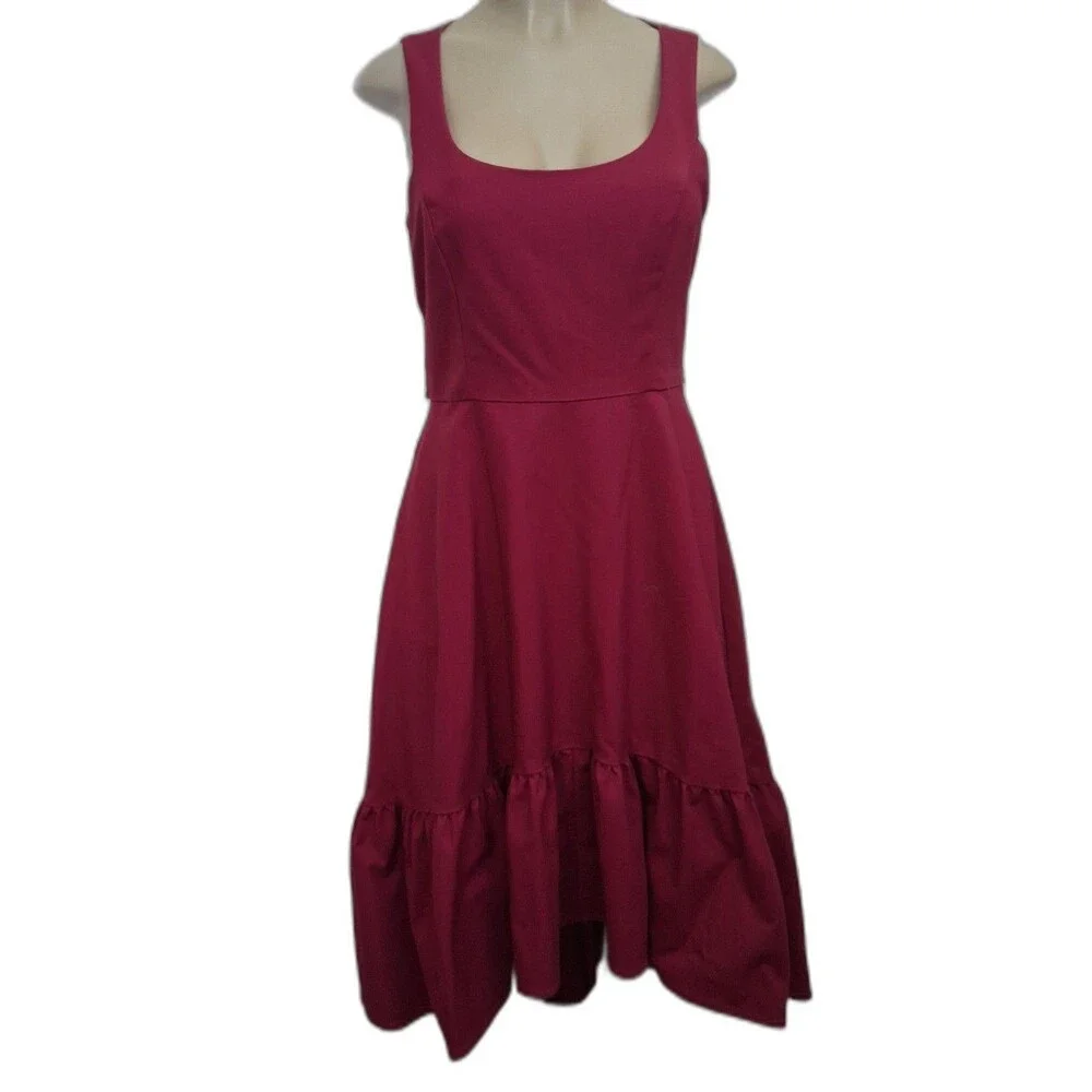 Mark & James Badgley Mischka Hot Pink Asymmetrical Hem Dress Midi Size 8 Pockets - Picture 2 of 12
